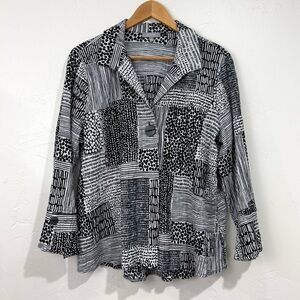 Habitat Stripe Dot Button up Shirt Size Small Black White Lagenlook Boxy Artsy